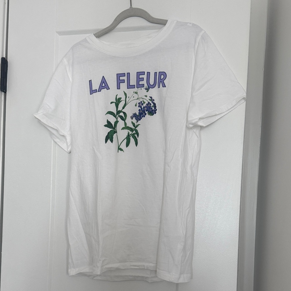 J. Crew White Tee with Purple and Green Print